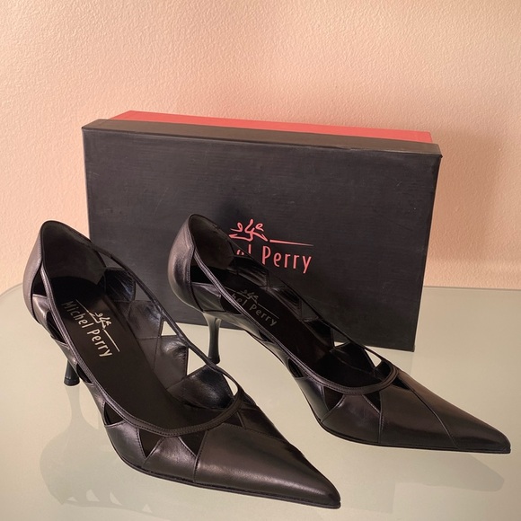 NEW Michel Perry leather SHOES/pumps,heels 8-8.5 US/ 38.5 ITALY - Picture 2 of 13